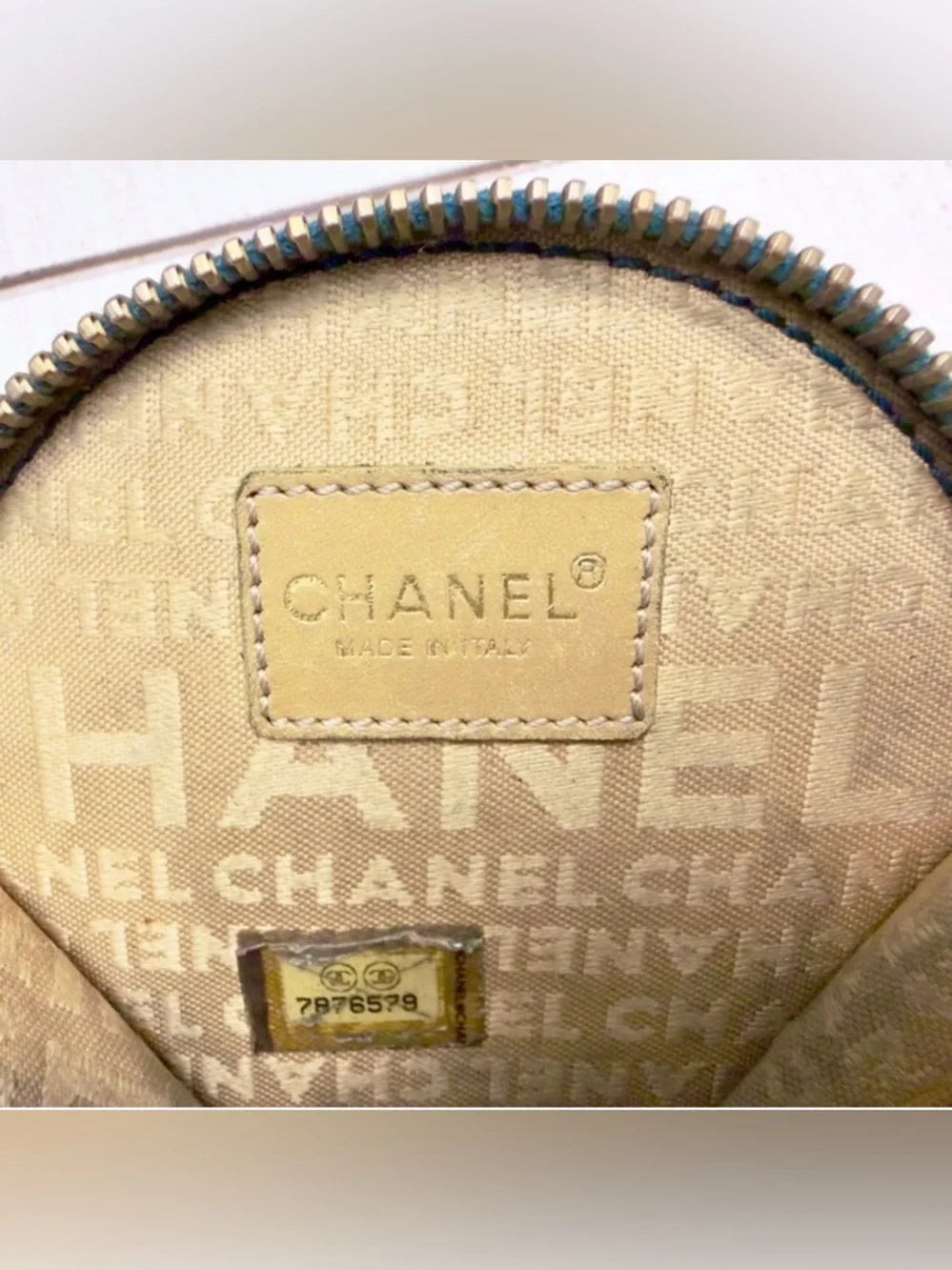 Rare Chanel Blue CC Logo Round Camellia Flower Lambskin Coin Purse Wallet